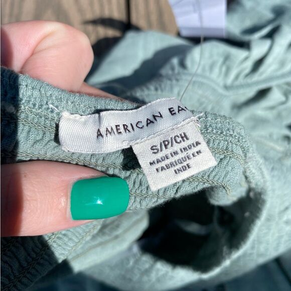 NWT American Eagle Wide Leg Green Blue Jumper small cutout halter boho - Picture 6 of 9